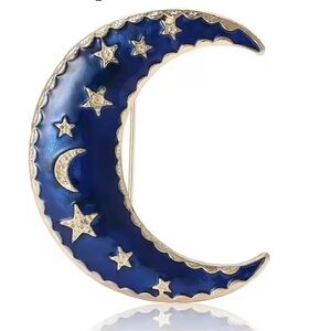 Blue Moon Crescent Gold Brooch
